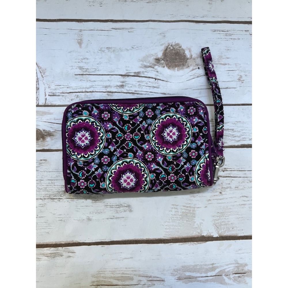Vera Bradley Wristlet Wallet Purple Floral Medallion Quilted Cotton OS